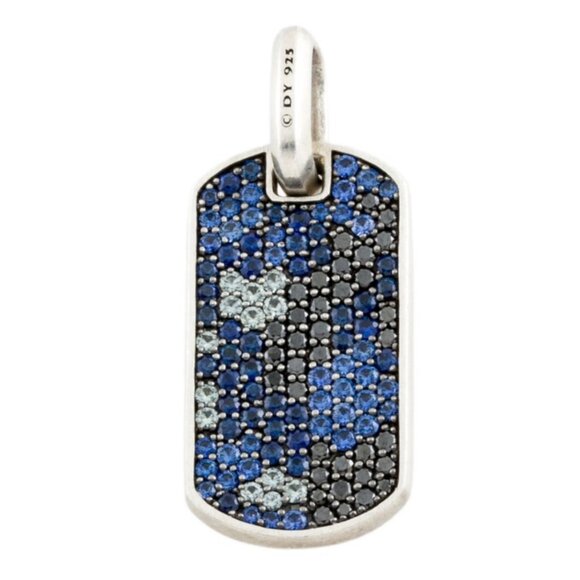 DAVID YURMAN SAPPHIRE & DIAMOND STERLING SILVER 925 CHEVRON TAG PENDANT